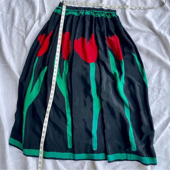 Vintage Silky Floral Tulips Butterfly Long Skirt - Picture 11 of 13